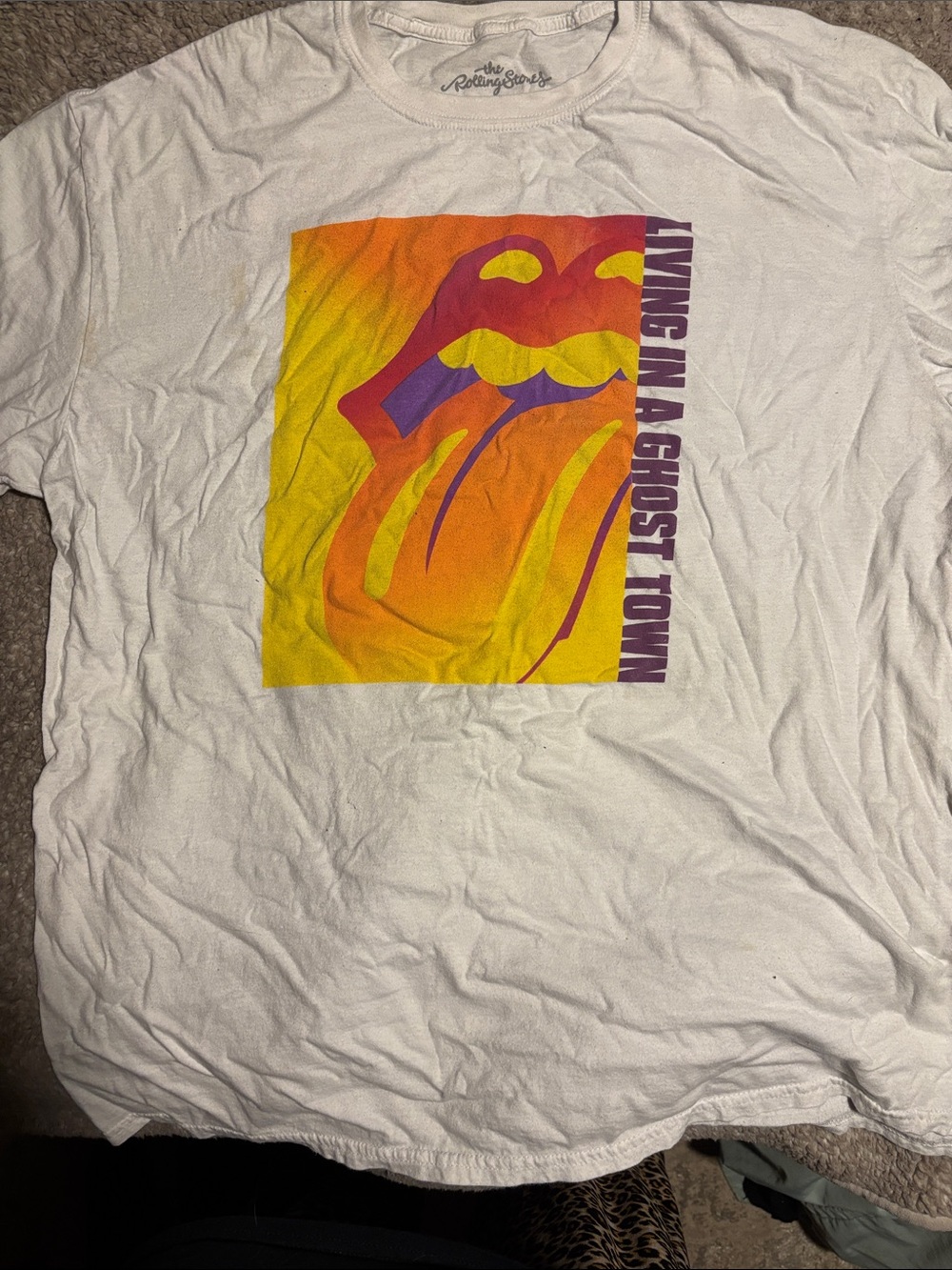The Rolling Stones Living in a Ghost Town yellow, Orange & Purple Tongue logo
